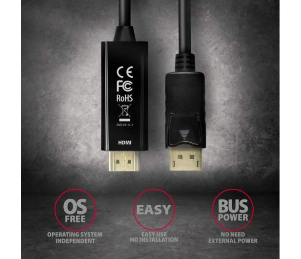 Axagon RVD-HI14C2, DisplayPort - HDMI 1.4 kabel 1.8m, 4K/30Hz - 1353449 - zdjęcie 5